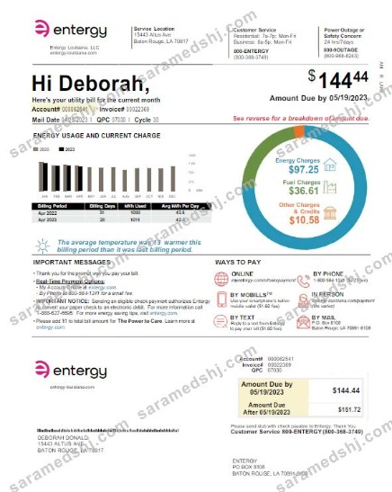 USA ENTERGY utility bill Word and PDF template